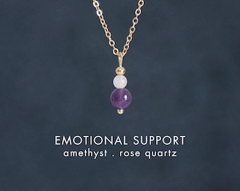 Colar com pingente de apoio emocional, joia artesanal em cristal, pingente de pedra preciosa, presente para quem está em luto, ametista, quartzo rosa, energia de cura, presentes de autocuidado.
