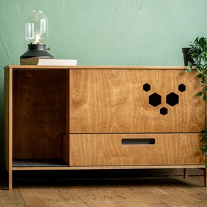 KOKAA Yeno Cat Toilet, Modern Plywood Litter Box, Litter Box Cabinet, Modern Cat Toilet, Cat Furniture