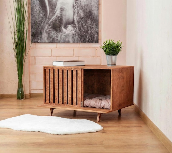 Modern Dog House, Wooden Dog Crate Furniture Cabinet, Mid Century Indoor Pet Kennel, End Table & Side Table Luxury Puppy Bed Den - Bungalo