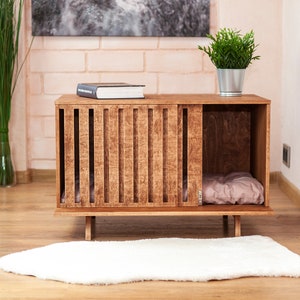 Midcentury modern dog house, plywood dog house, indoor dog house, stylish dog house, minimalist pet furniture, contemporary pet furniture, dog house for modern homes, unique dog house, luxury dog house, modern pet house, indoor pet house,