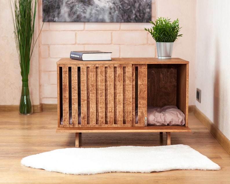 Midcentury modern dog house, plywood dog house, indoor dog house, stylish dog house, minimalist pet furniture, contemporary pet furniture, dog house for modern homes, unique dog house, luxury dog house, modern pet house, indoor pet house,