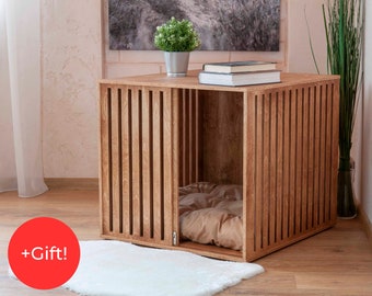 Casa para perros Lumio II, jaula para perros interior moderna, cama para perros, casa para mascotas de madera, núcleo de madera, jaula para perros, cama para perros, muebles para perros, casa de cama para cachorros