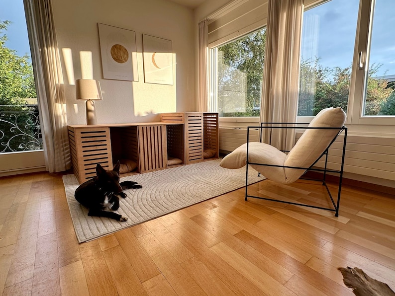 Midcentury modern dog house, plywood dog house, indoor dog house, stylish dog house, minimalist pet furniture, contemporary pet furniture, dog house for modern homes, unique dog house, luxury dog house, modern pet house, indoor pet house,