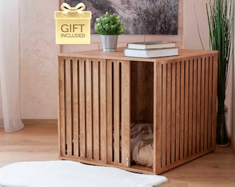 Lumio II hondenhuis, moderne binnenbench voor honden, houten dierenhuis, houten kennel, hondenbench, hondenmand, hondenmeubels, puppybed