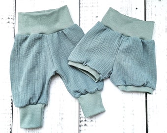 Pumphose Kurze Hose Musselin Mint Baby Kind  Gr.56 - Gr.116