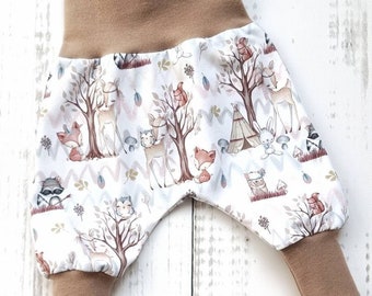 Pump pants baby pants boy girl boho forest animals size. 56 - Size 98