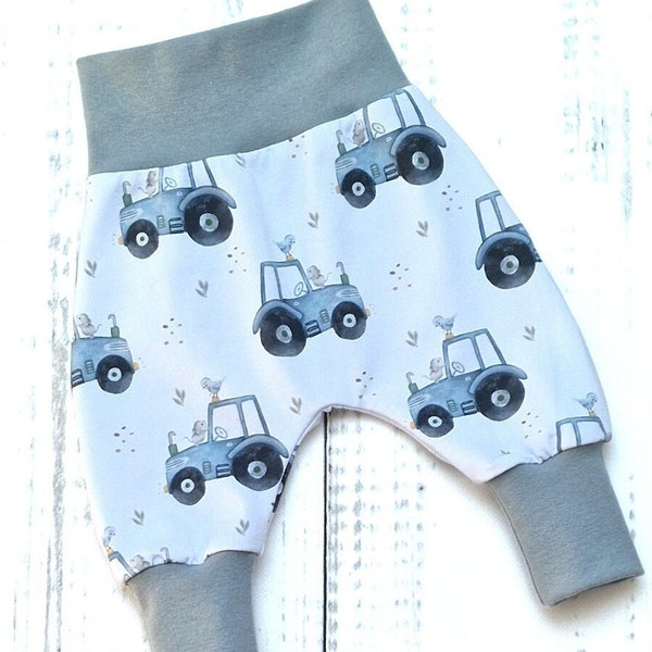 Pumphose Babyhose Hose Baby Kind Junge Mädchen Traktor weiß Gr. 56 - Gr. 98