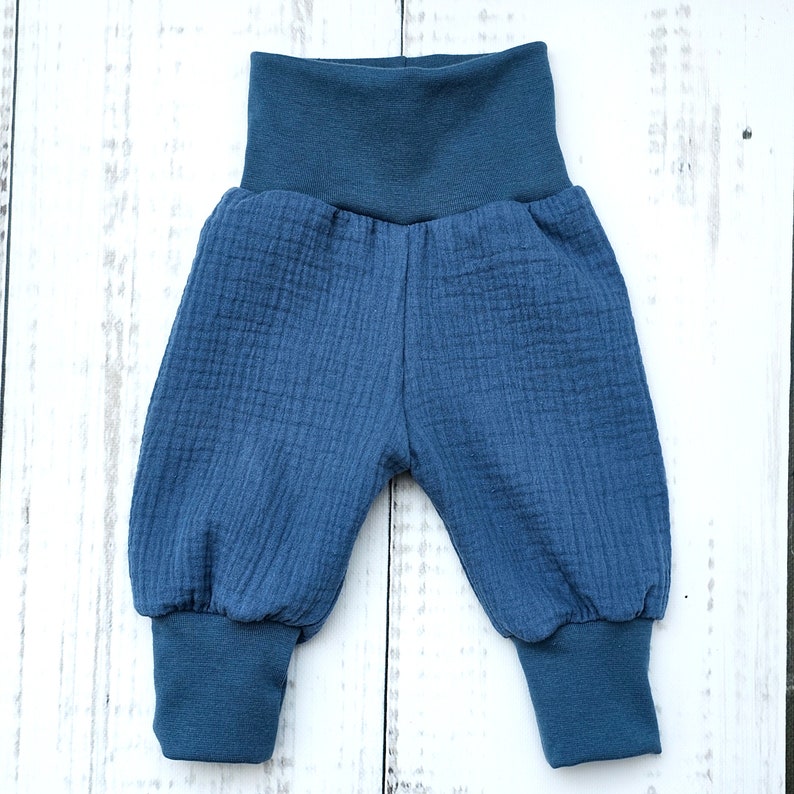 Pumphose Kurze Hose Musselin Jeansblau Baby Kind Gr.56 Gr.116 imagem 2