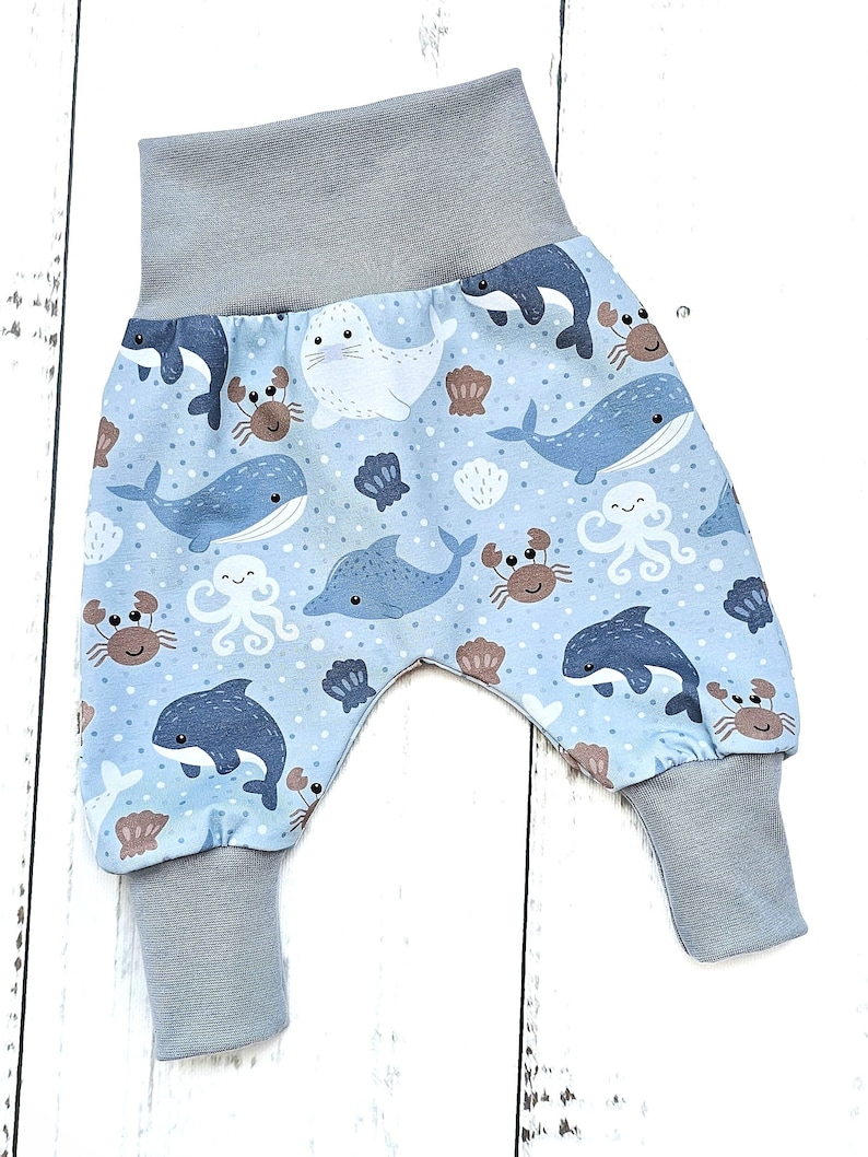 Pump pants baby pants pants baggy baby child whales gray size. 56 Size 98 image 1