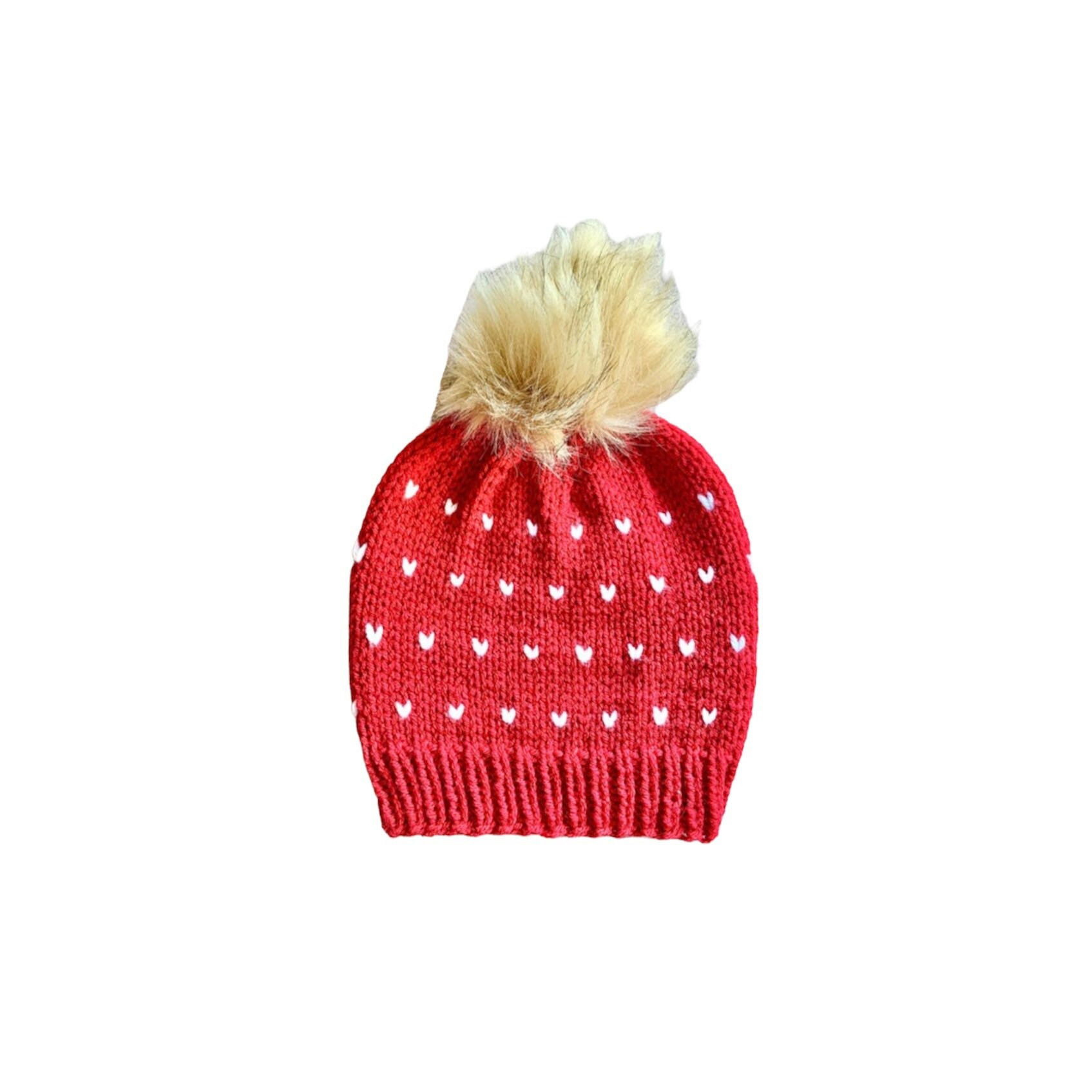 Red Beanie With Hearts Winter Hat Fair 