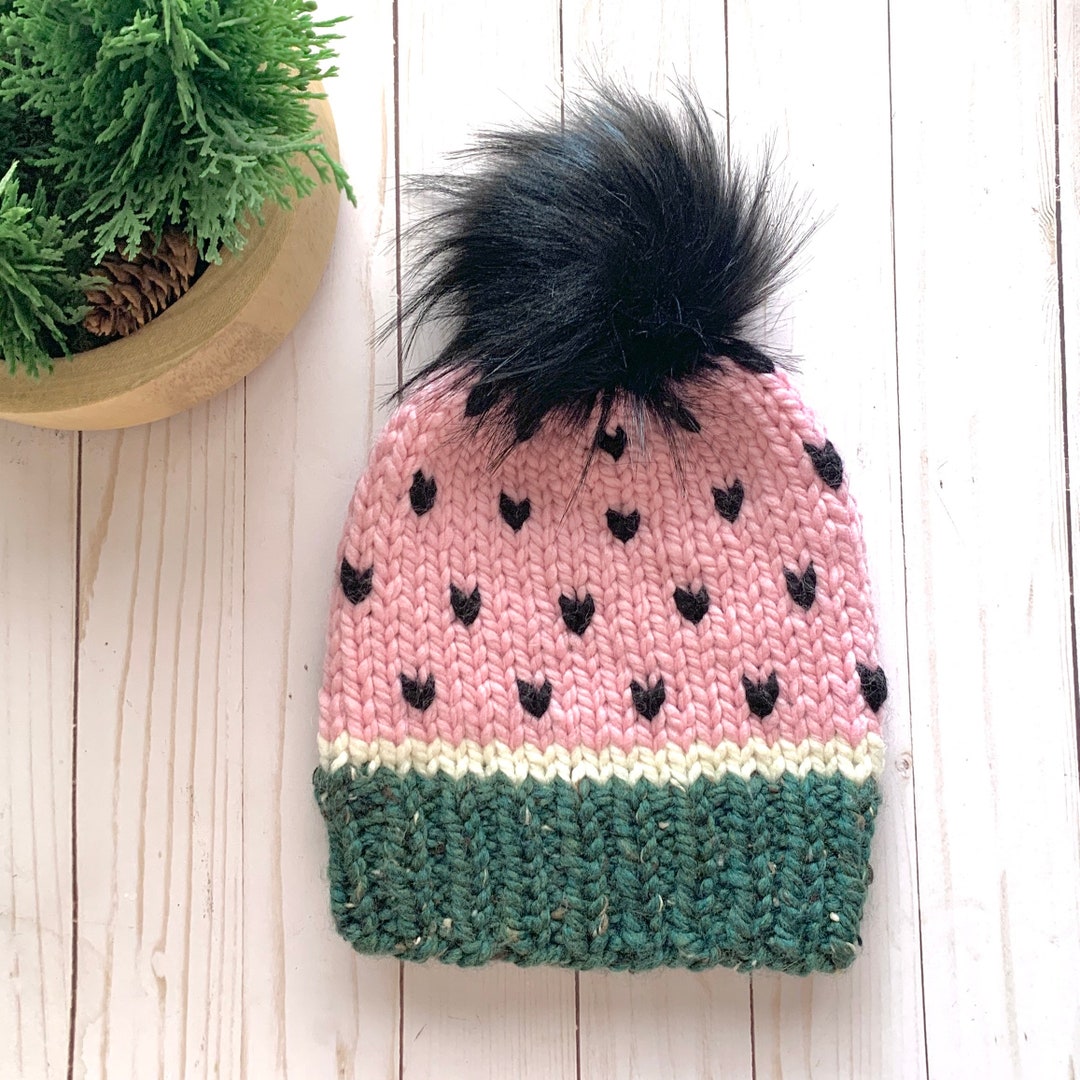 Watermelon Beanie Knitted Beanie Fruit Hat Hand Knit Etsy