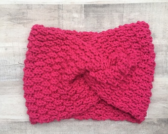 Hand Knit Earwarmer, Twisted Front, Hot Pink, Red, Navy, Black and many other colors, Unique Design, Warm Winter Headband