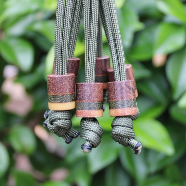 Lanyard Beads - Curley Walnut, Natural Linen and OD Green Canvas Micarta