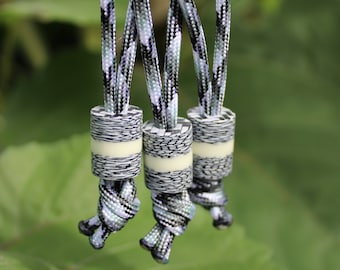 Lanyard Bead - Black and White Carbon Fibre, White Turbo Glow - Glow in the Dark