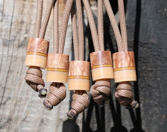 Lanyard Bead - Big Leaf Maple Burl with Natural and Bone Linen Micarta.
