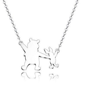 Verbesserte Disney "Winnie the Pooh und Ferkel" Halskette 925 Sterling Silber 14K Weißgold über Valentines Geschenk für sie, Weihnachtsspecial
