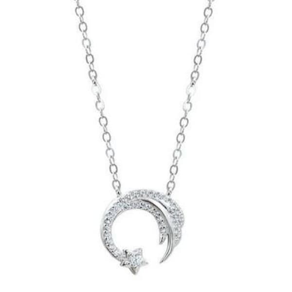 Meteor Garden: Collier étoile et lune de Shan Cai avec pendentif en diamant simulé de chaîne de 18 '' en or blanc 14 carats, pendentif C-Drama céleste.