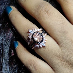 Crown Enhancer Wedding Ring Set 2 Ct Marquise Cut Simulated Diamond Silver 14k White Gold Finish ,Morganite ring Women Enhancer Wrap Ring