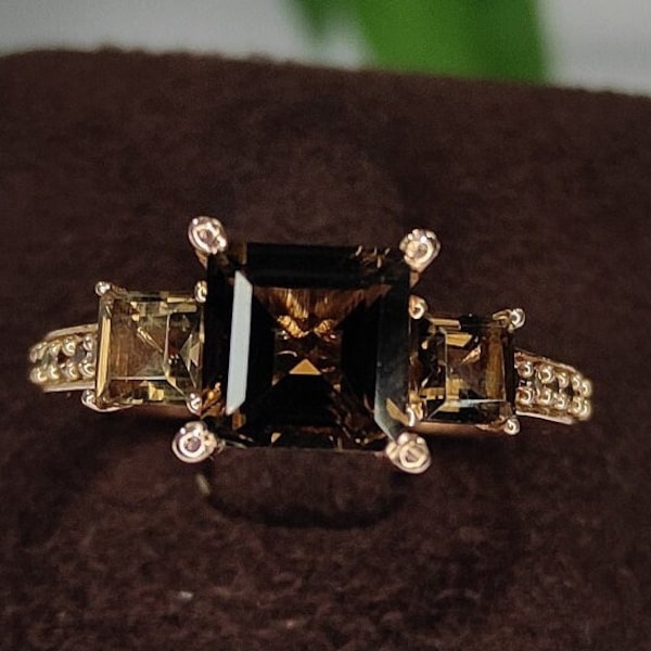 Princess Cut Brown Diamond Engagement Wedding Ring- 14k Rose gold finish Statement Ring- Brown Diamonds- Anniversary Gift For Her