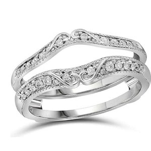 Round Cut Diamond Engagement ring guard enhancer wrap, 14k White Gold Finish wedding ring guard, ring enhancer, ring jacket Gift For Her