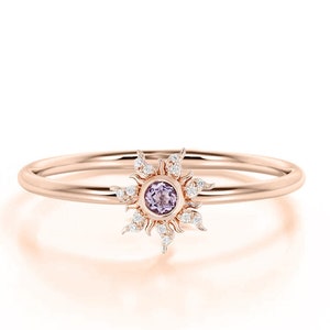 Tangled Rapunzel Engagement Ring- 14k Rose Gold Over Womens Amethyst Ring- Rapunzel Princess Magic Sunflower Wedding Ring- gift for mum