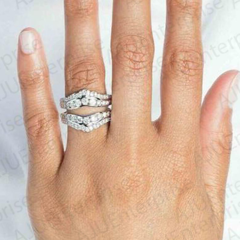 3.00 Ct Round Cut Simulated Diamond 14K White Gold Finish 925 Sterling Silver Enhancer Wrap Engagement Wedding Band Ring Birthday gift