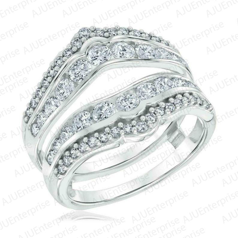 3.00 Ct Round Cut Simulated Diamond 14K White Gold Finish 925 Sterling Silver Enhancer Wrap Engagement Wedding Band Ring Birthday gift