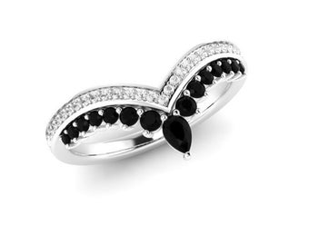 Black Diamond trouwring 925 Sterling Silver Enhancer Wrap Engagement Wedding Band Ring, Tiara Ring, Matching Band Verjaardagscadeau voor haar