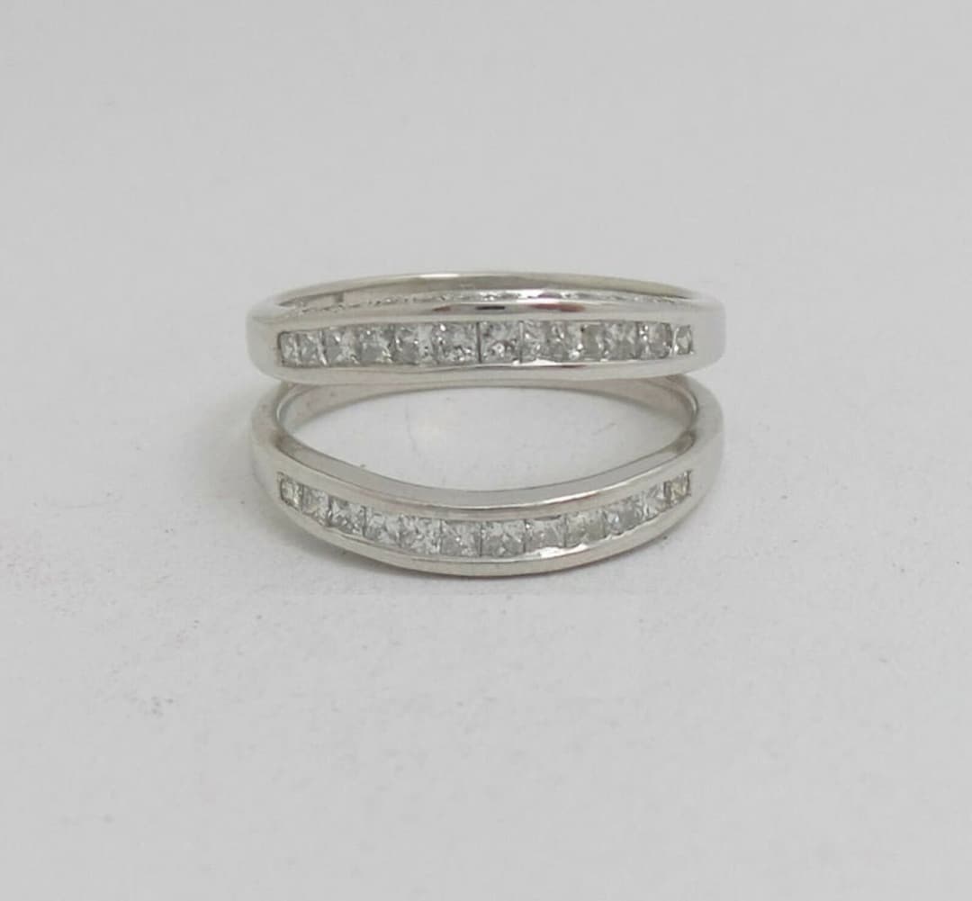 0.75 Ct Princess Cut Diamond Enhancer Guard Wrap Band Ring 14K White ...