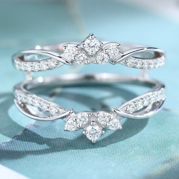 1/2 Ct Moissanite Diamond Wedding Enhancer Wrap Band Ring, 14K White Gold Finish Engagement Enhancer Guard Ring, Mothers Day Special Gift
