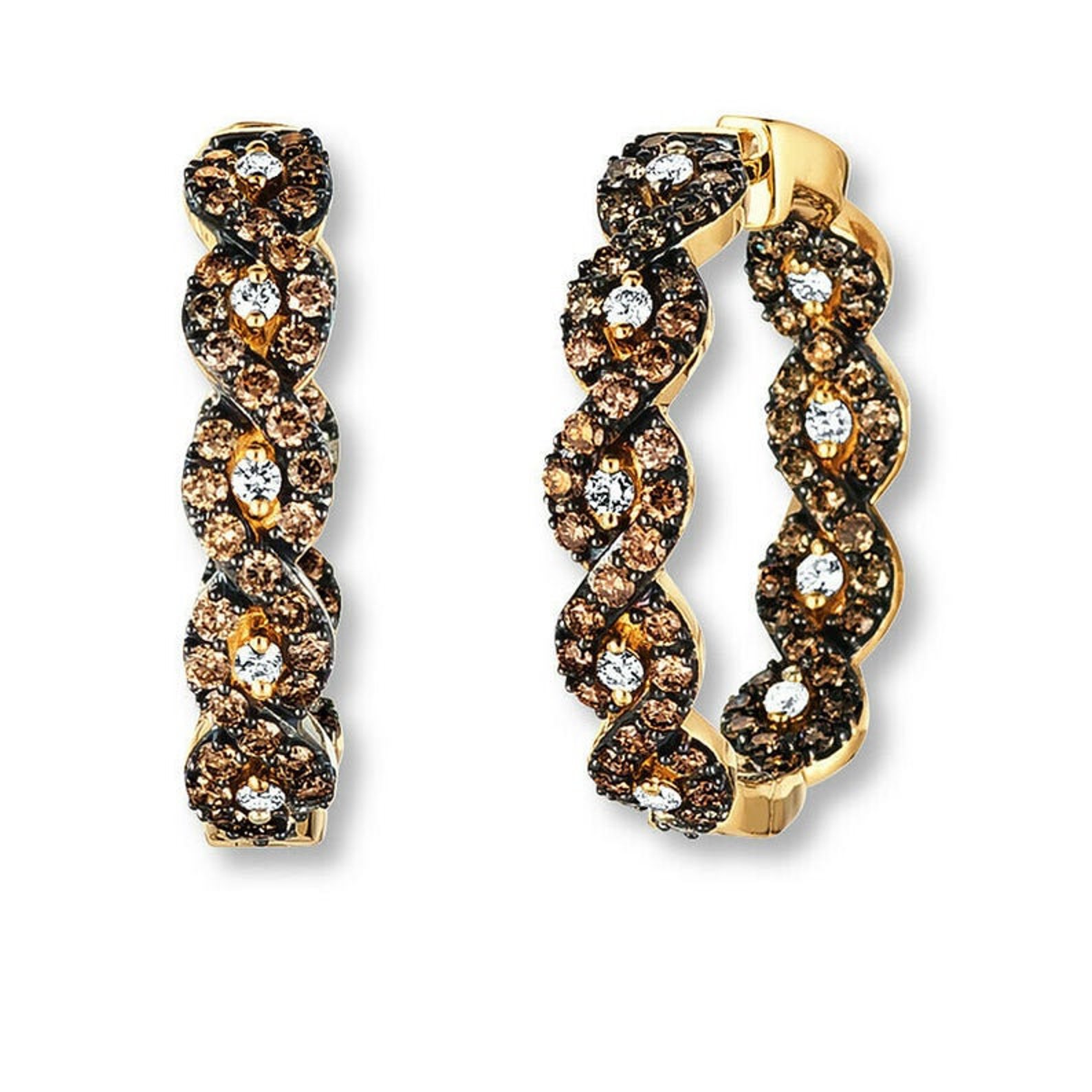 1.50 CT Round Chocolate & White Diamonds Hoop Earrings 14K Etsy UK