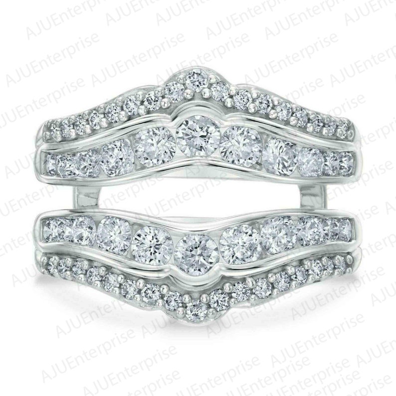 3.00 Ct Round Cut Simulated Diamond 14K White Gold Finish 925 Sterling Silver Enhancer Wrap Engagement Wedding Band Ring Birthday gift