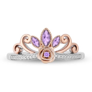 Rapunzel Princess Tiara Ring- 14k Rose Gold Amethyst Ring Rapunzel Princess Magic Sunflower Engagement Ring Dainty Promise Ring gift for mum