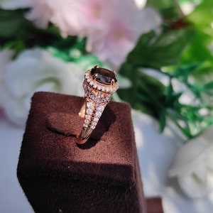 1/4 ct Dark Brown Smoky diamond Engagement Ring Vintage 14k Rose Gold Over halo diamond ring wedding ring for women Anniversary Gift For Her image 5