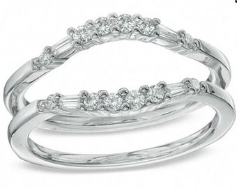 1/3 Karat Baguette & Rundschliff Diamant Ring 14K Weißgold über Hochzeits-Enhancer Wrap Band Ring, Verlobungsring Guard, Muttertagsgeschenk