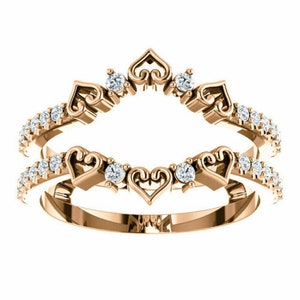 14k Rose Gold Finish 0.33 ct Heart Shape Solitaire Enhancer Diamonds Ring Guard Wrap Jacket, Womens Enhancer Wrap Wedding Ring, Gift