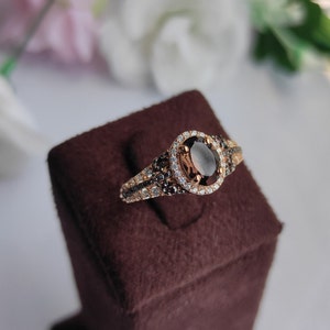 1/4 ct Dark Brown Smoky diamond Engagement Ring Vintage 14k Rose Gold Over halo diamond ring wedding ring for women Anniversary Gift For Her image 6
