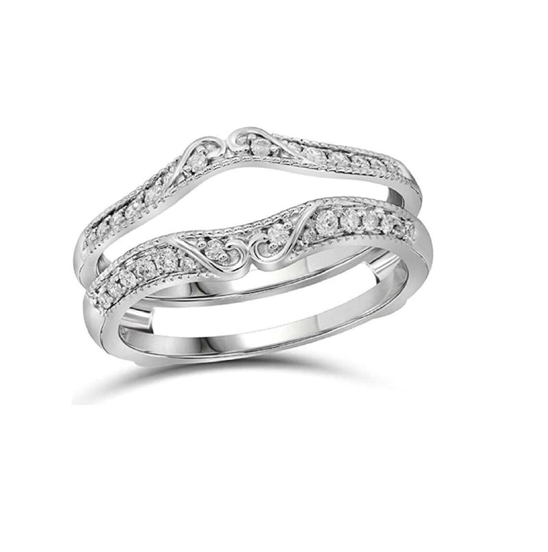 Round Cut Diamond Engagement Ring Guard Enhancer Wrap, 14k White Gold