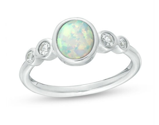 Opal ring Oval Bezel-Set Opal & Diamond Ring in Sterling | Etsy