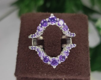 Round Cut Amethyst Vintage Style Ring Enhancer- 925 Sterling Silver Gemstone Ring Jacket Unique Ring Enhancer Anniversary Gift For her