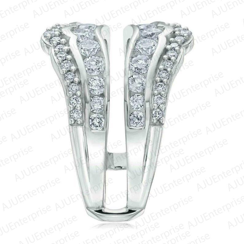 3.00 Ct Round Cut Simulated Diamond 14K White Gold Finish 925 Sterling Silver Enhancer Wrap Engagement Wedding Band Ring Birthday gift