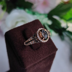 1/4 ct Dark Brown Smoky diamond Engagement Ring Vintage 14k Rose Gold Over halo diamond ring wedding ring for women Anniversary Gift For Her image 2