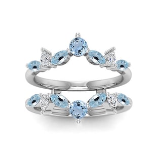 Marquise Cut Aquamarine Ring Enhancer - 14k White Gold Finish Art Deco Ring Enhancer - Engagement Enhancer Guard Ring - Ring Jacket Gift