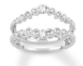 0,50 Ct ronde geslepen diamanten bezel set bruiloft versterker wrap band ring 14K witgouden afwerking, verlovingsversterker bewaker ring, belofte ring