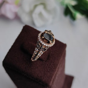 1/4 ct Dark Brown Smoky diamond Engagement Ring Vintage 14k Rose Gold Over halo diamond ring wedding ring for women Anniversary Gift For Her image 3