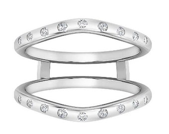0.30 ct Round Cut Diamond Wedding Jacket Solitaire Engagement Ring Guard Wrap Enhancer 14k White Gold Over Silver Wedding Enhancer Wrap Band