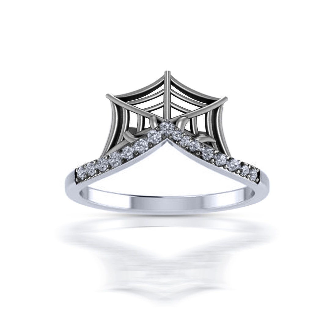 Spider  White Diamond Band Ring Spider 14k White Gold Over Two Tone
