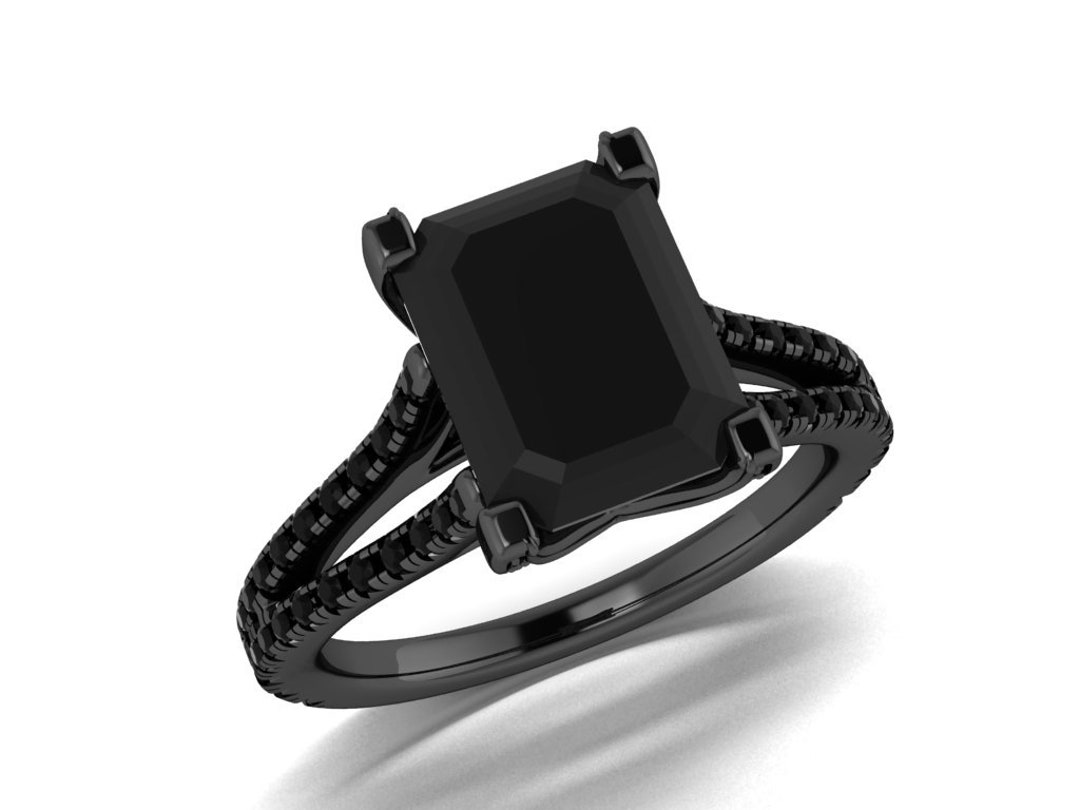 Emerald Cut Black Onyx Engagement Ring Black Gold Finish Art Etsy