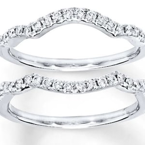 2 Ct Round Cut Diamond Antique Vintage Simulated Diamond Ring Separate band Guard Wrap Solitaire Enhancer 14K White Gold Finish Gift idea