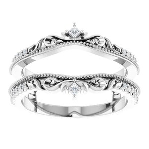 Princess Cut Simulated Diamond Engagement Ring Enhance- 14k White Gold Finish Ring Enhance- RIng Jacket- Matching band- Anniversary Gift